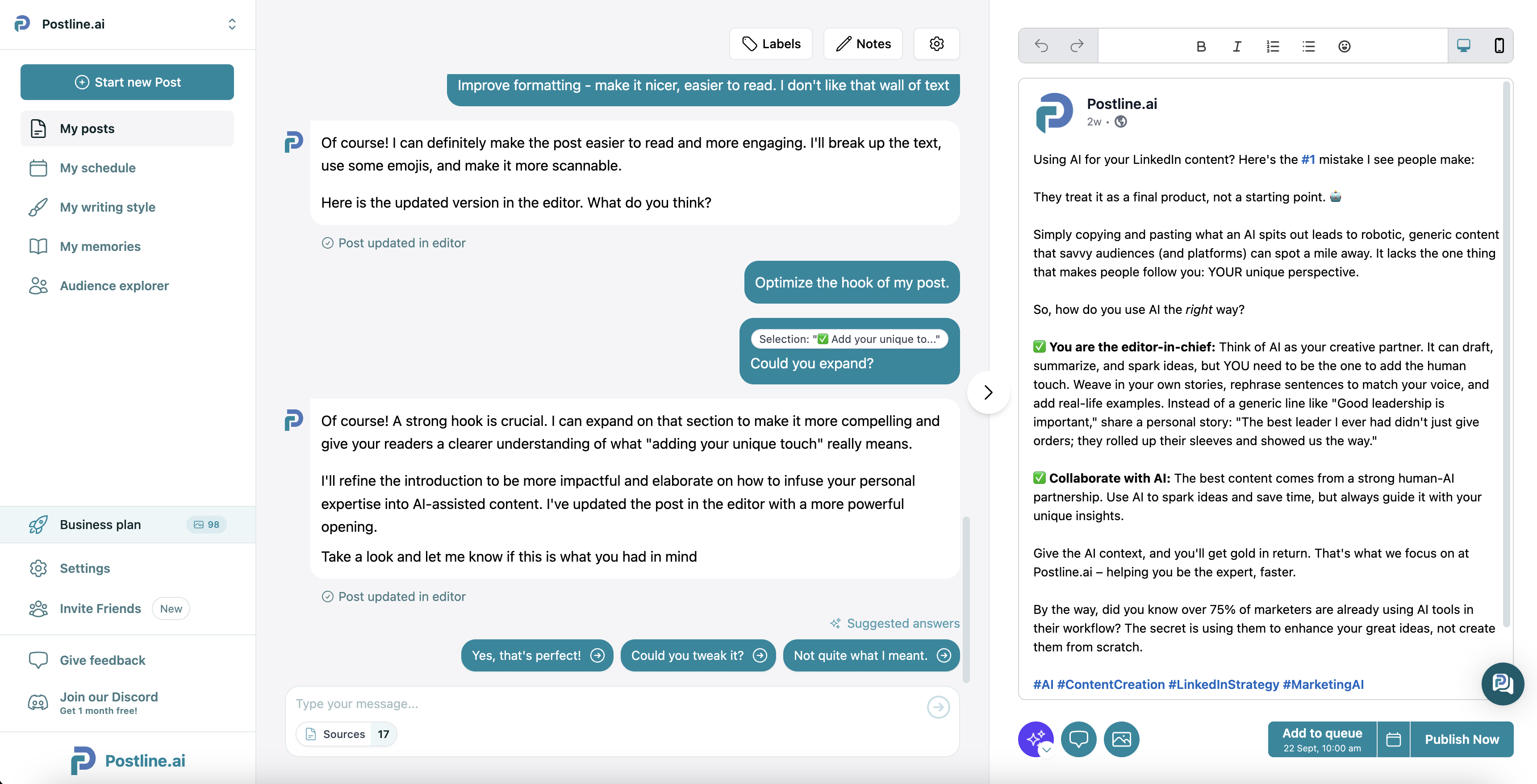 Postline.ai Interface